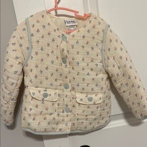 Nicole Miller Cream and Blue Puffer Jacket Quilted Design